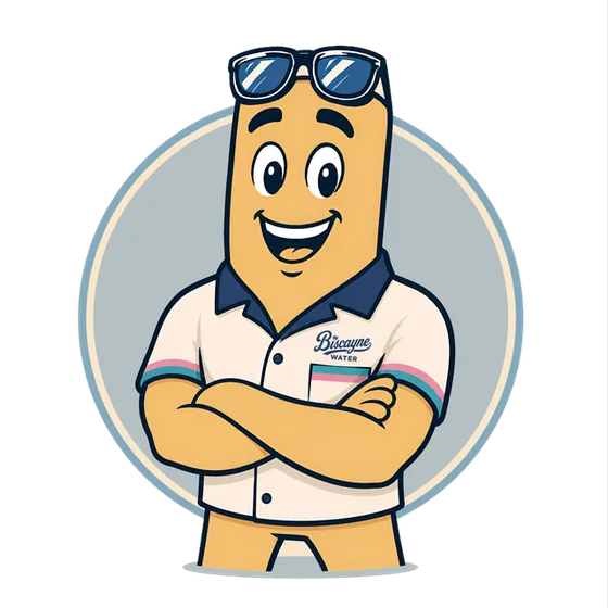 Biscayne Water mascot — arms crossed, ready to help