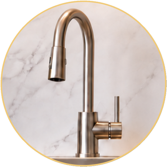 Close-up of the kitchen sink faucet