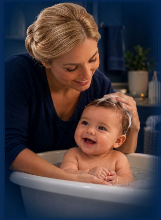 Mother bathing her child